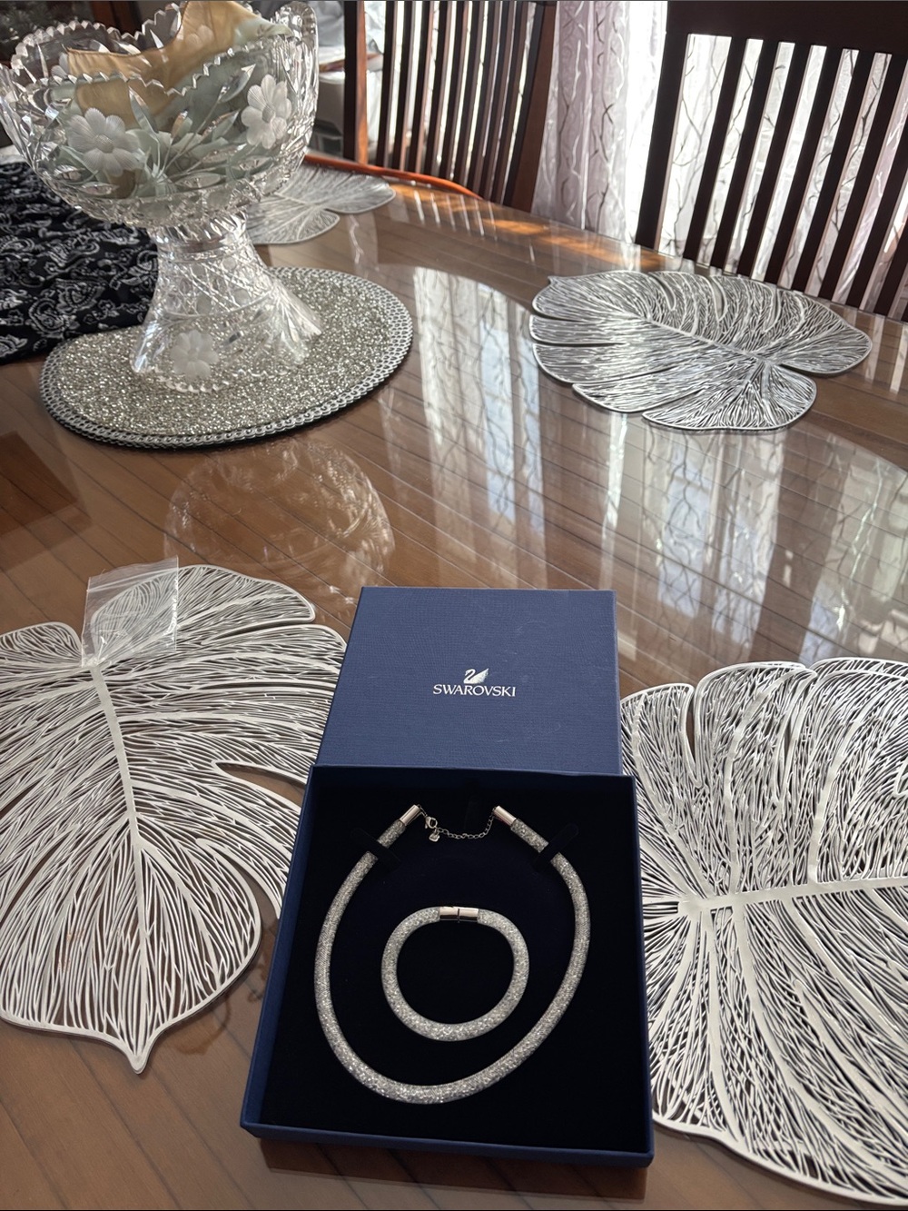 Swarovski 2 piece silver stardust mesh necklace and bracelet